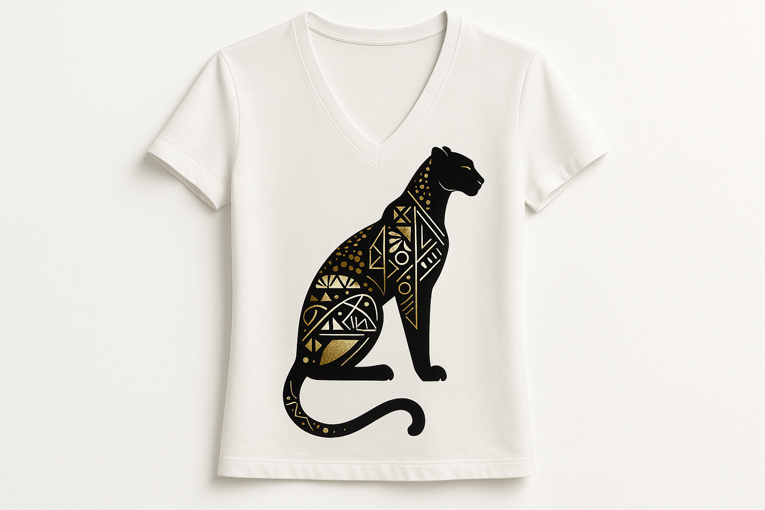 high fashion artistic animal design on a v neck t-shirt